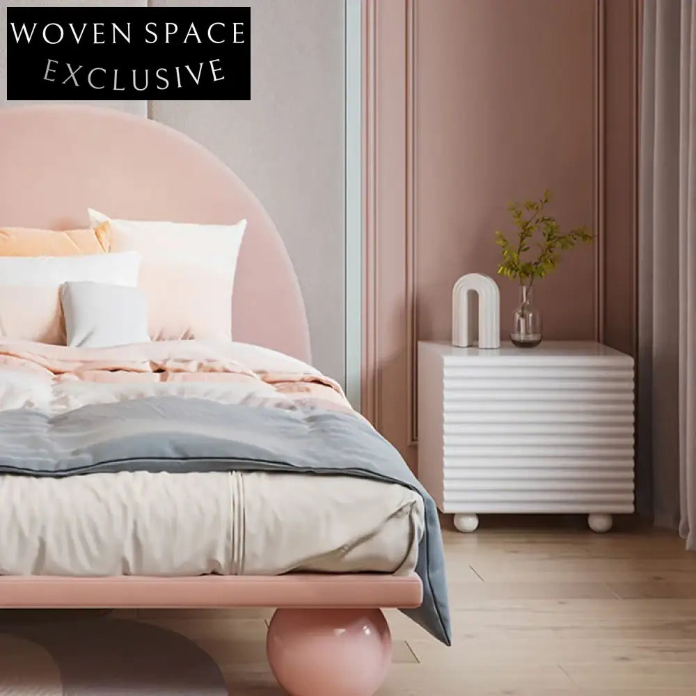 Soft Fabric Kids Bed, Modern Low Height Wood Frame, Pink