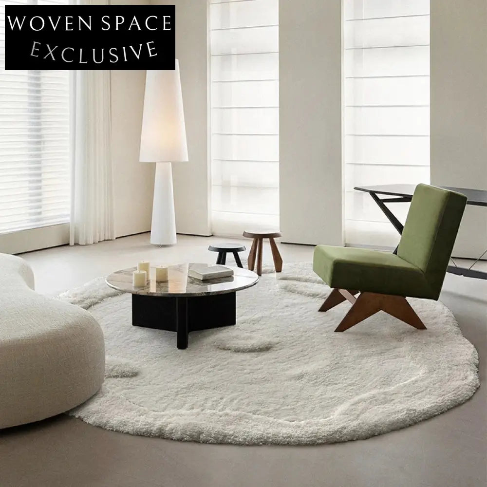 Soft Irregular Cream Style Long-Pile Living Room Bedroom Area Rug