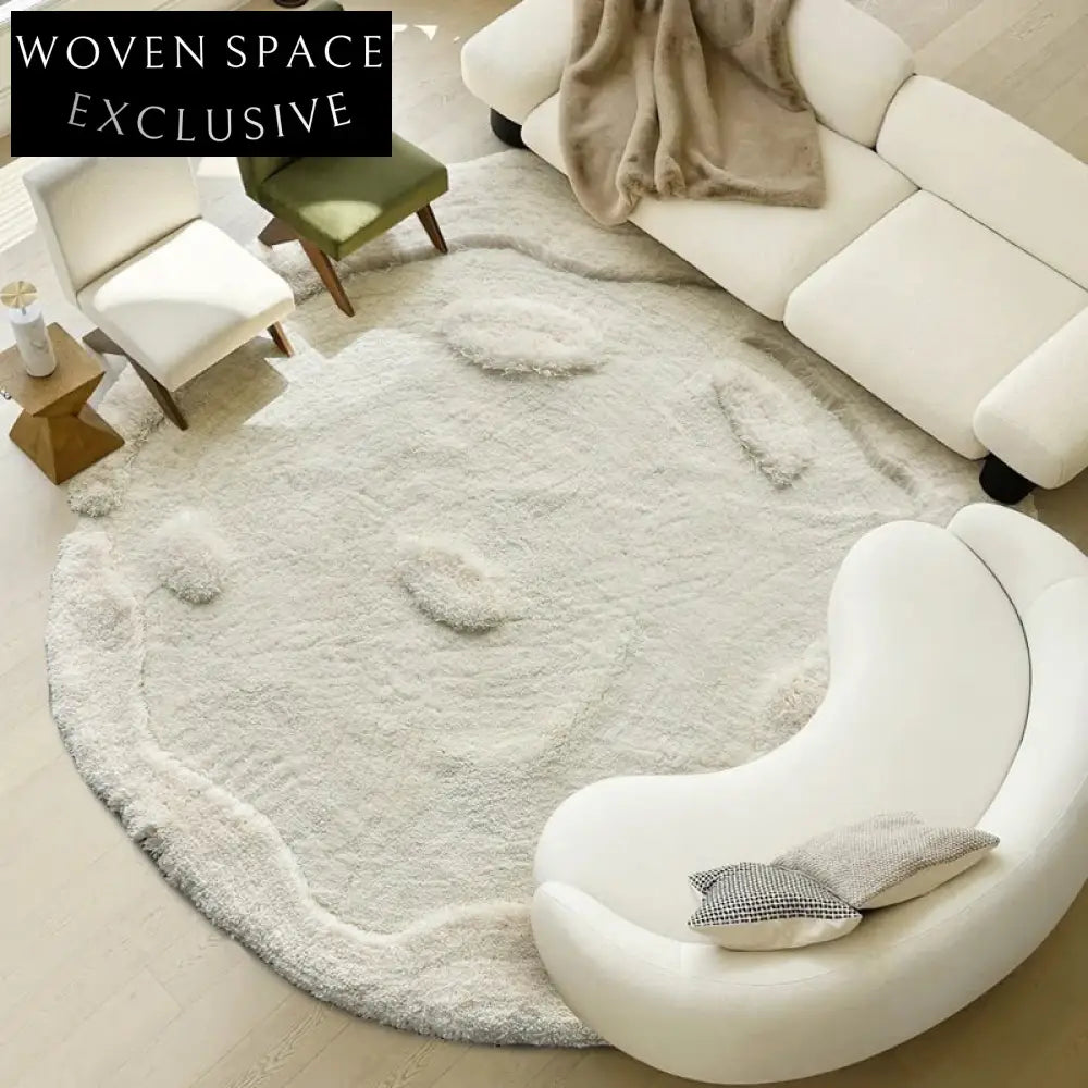 Soft Irregular Cream Style Long-Pile Living Room Bedroom Area Rug