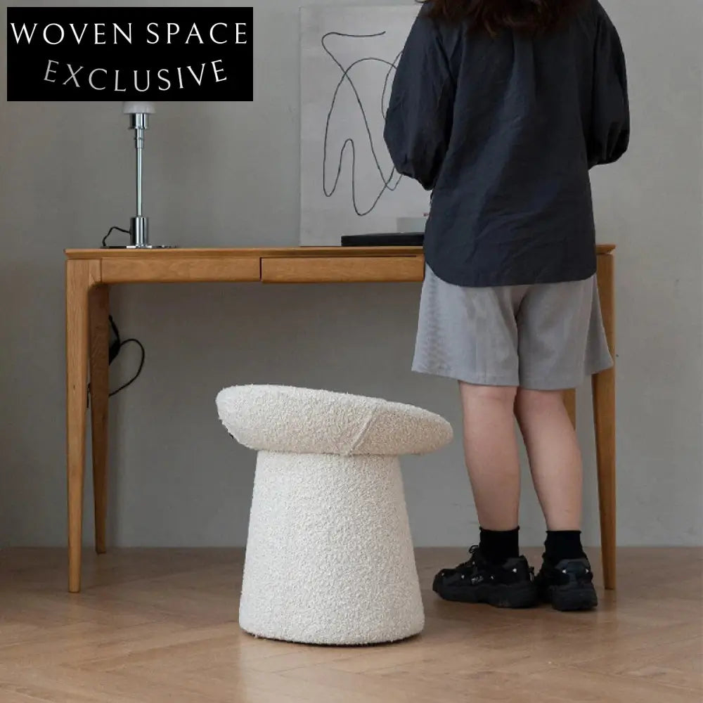 Soft Teddy Fabric Lamb Wool Round Ottoman Entryway Accent Stool