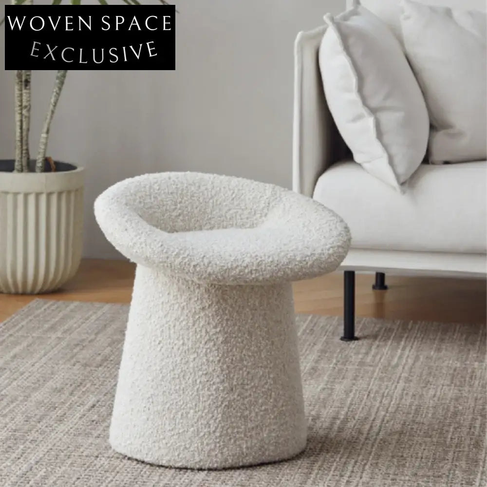 Soft Teddy Fabric Lamb Wool Round Ottoman Entryway Accent Stool