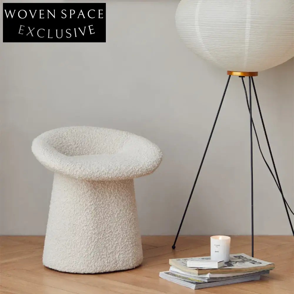 Soft Teddy Fabric Lamb Wool Round Ottoman Entryway Accent Stool