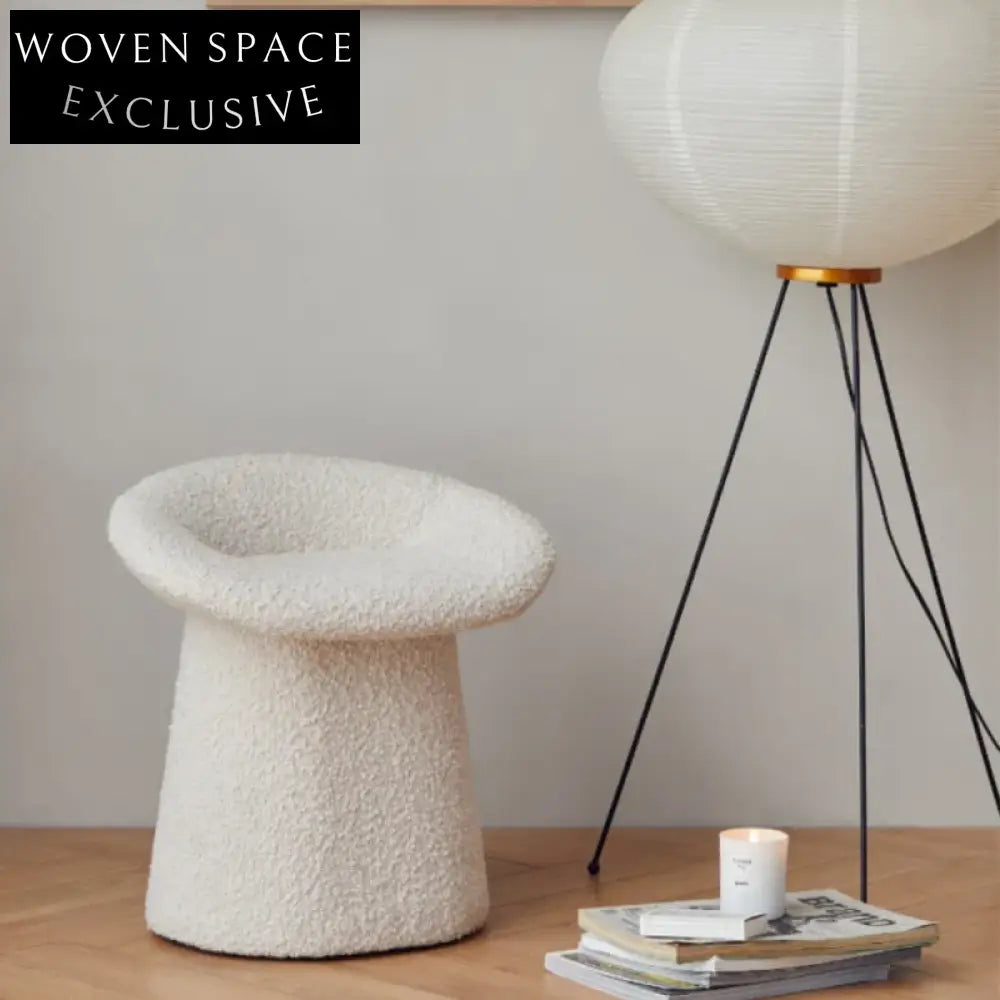 Soft Teddy Fabric Lamb Wool Round Ottoman Entryway Accent Stool