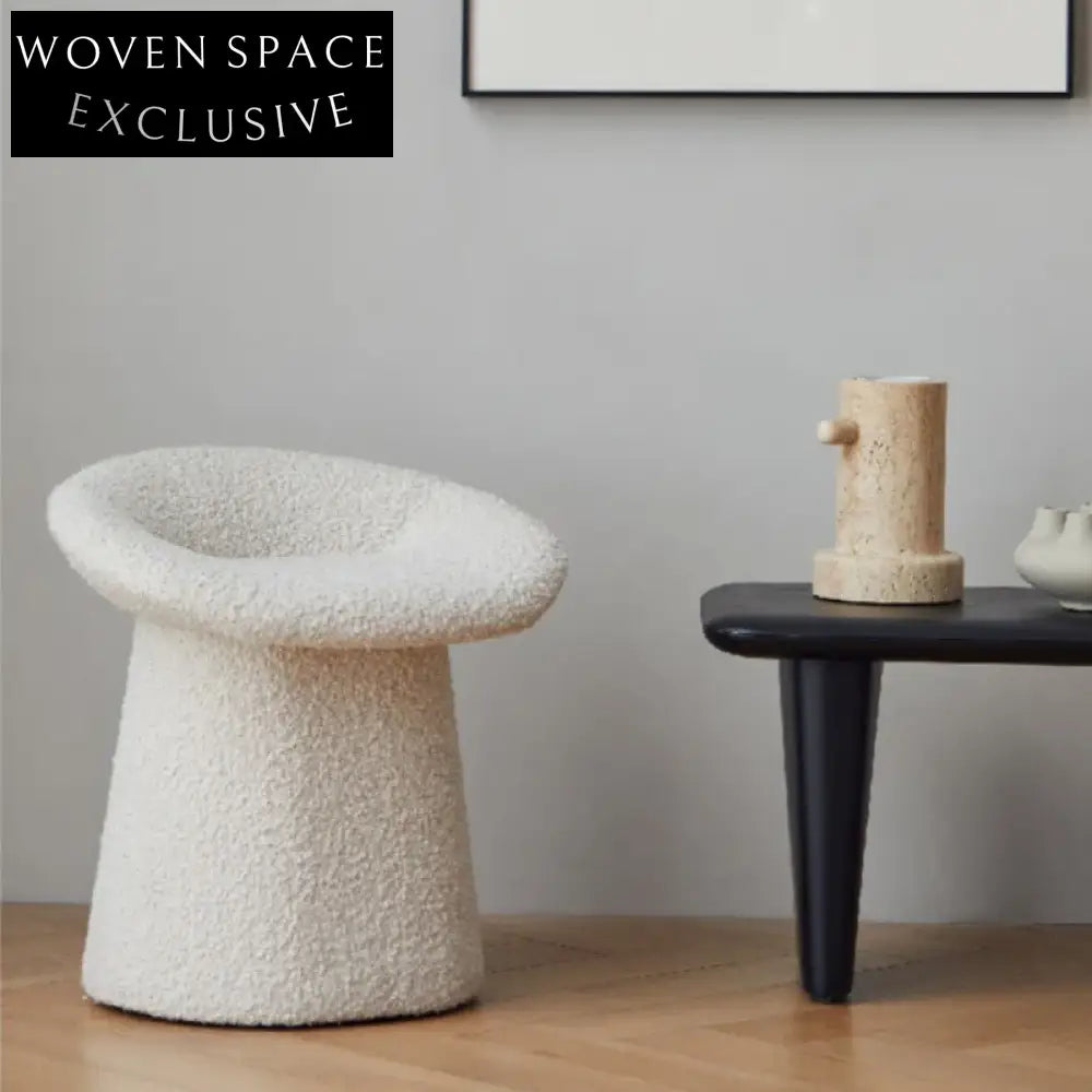 Soft Teddy Fabric Lamb Wool Round Ottoman Entryway Accent Stool