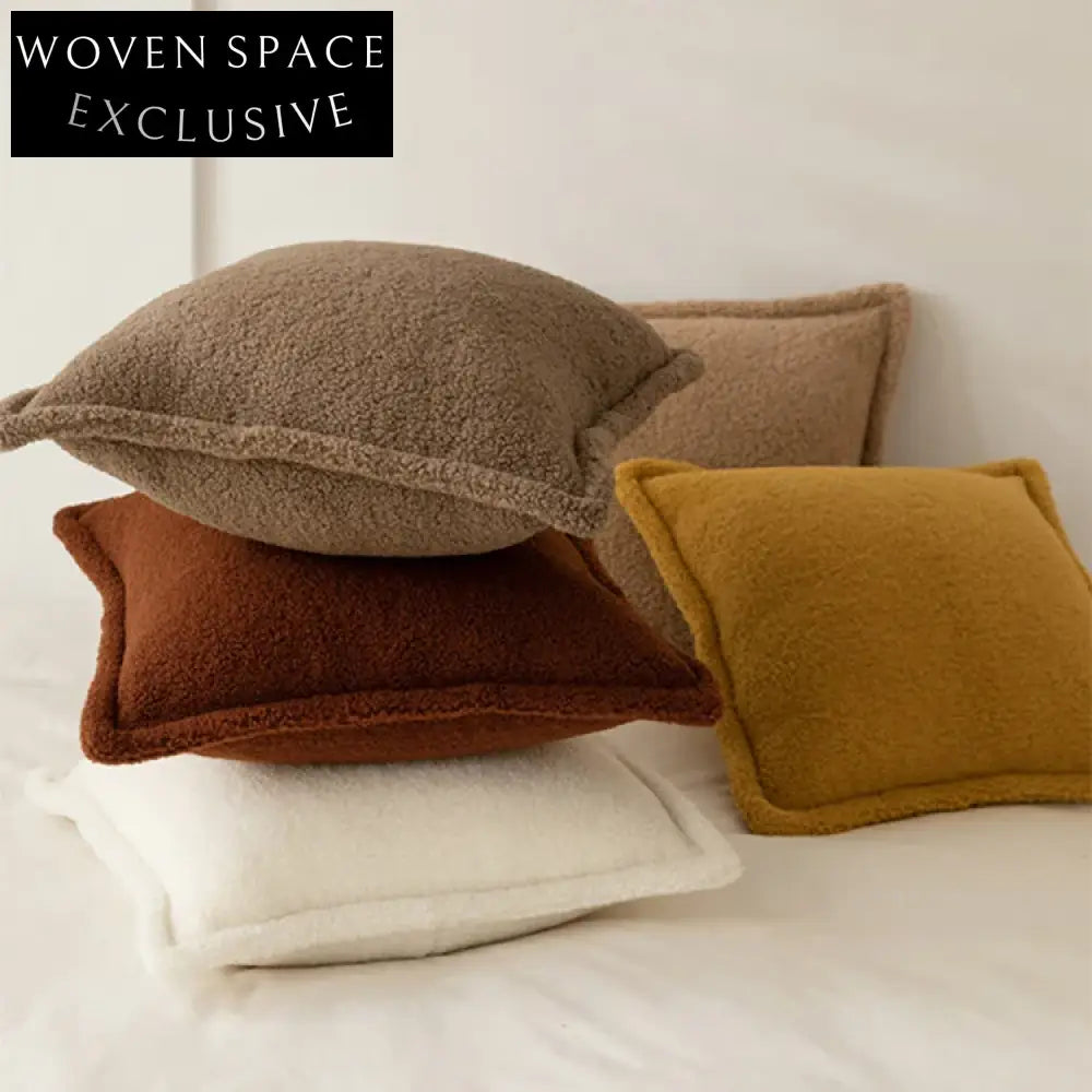 Soft White Teddy Fabric Square Throw Pillow for Sofa Bed Comfort
