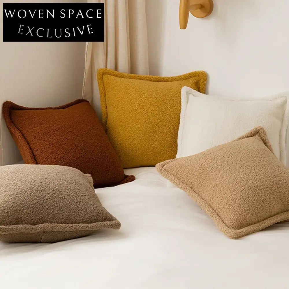 Soft White Teddy Fabric Square Throw Pillow for Sofa Bed Comfort