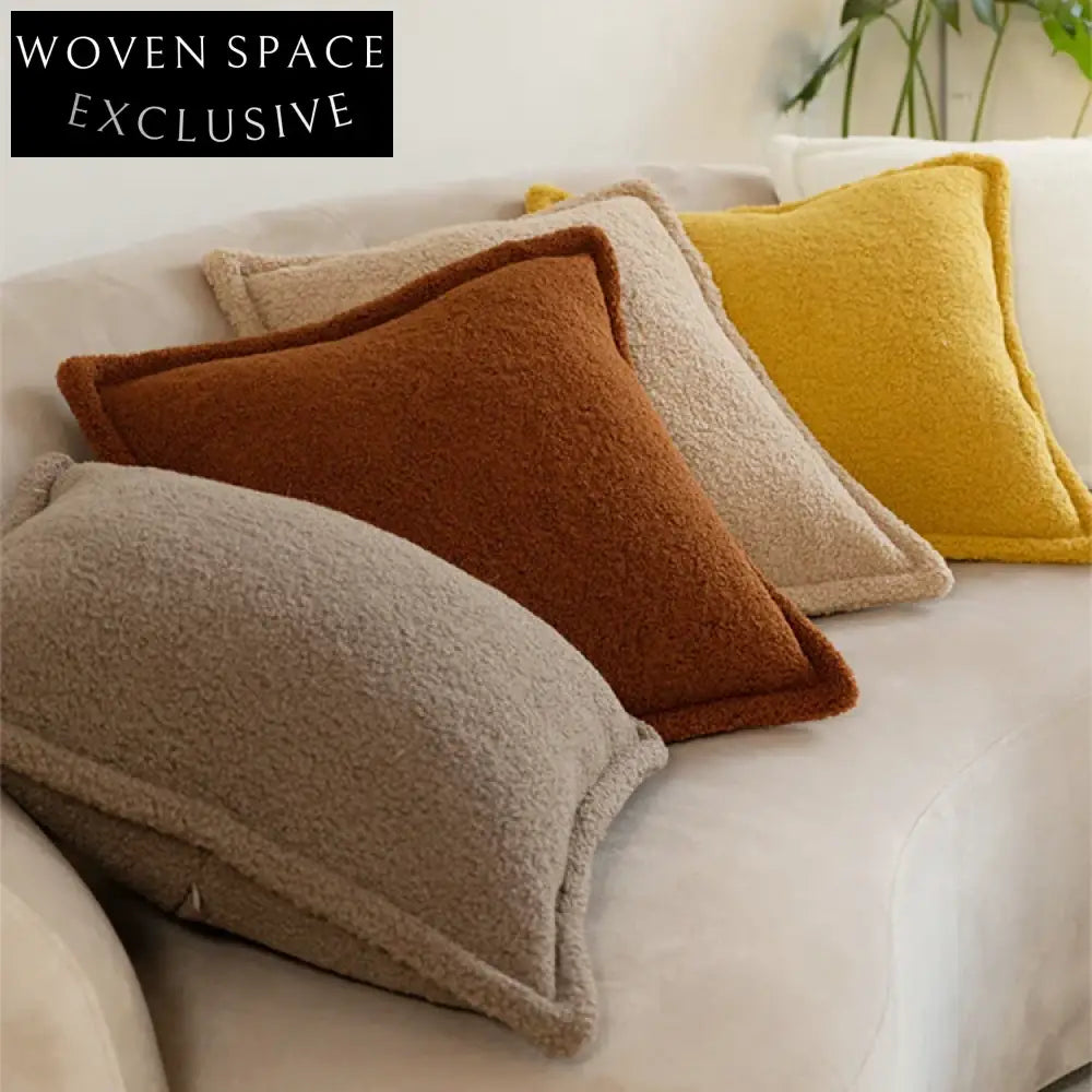 Soft White Teddy Fabric Square Throw Pillow for Sofa Bed Comfort