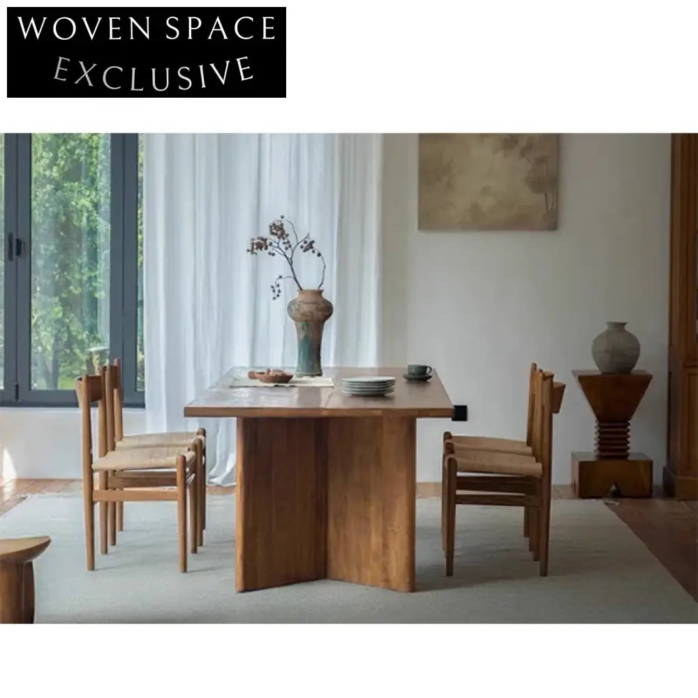 Solid Ancient Wood Wabi-Sabi Style Rectangle Handmade Dining Table