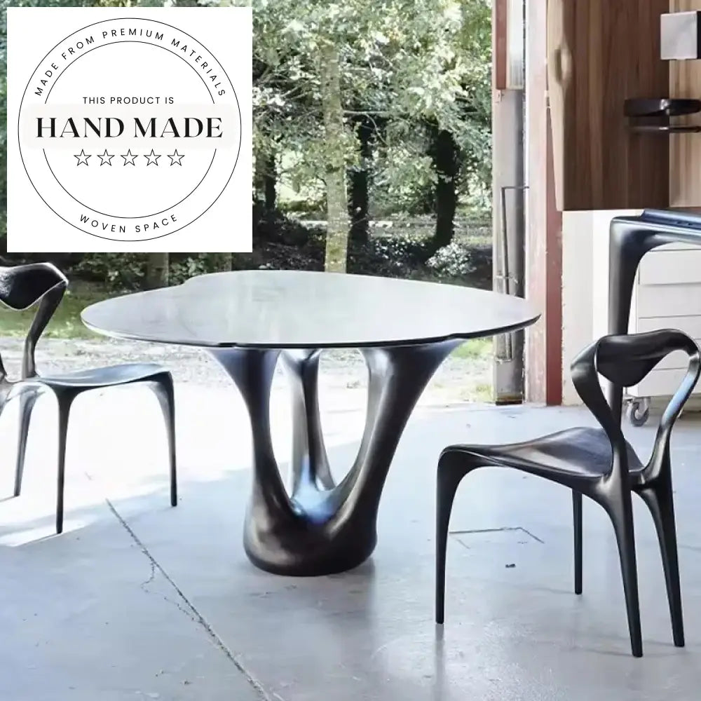 Solid Ash Wood Modern Black Sculptural Backrest Dining Chair