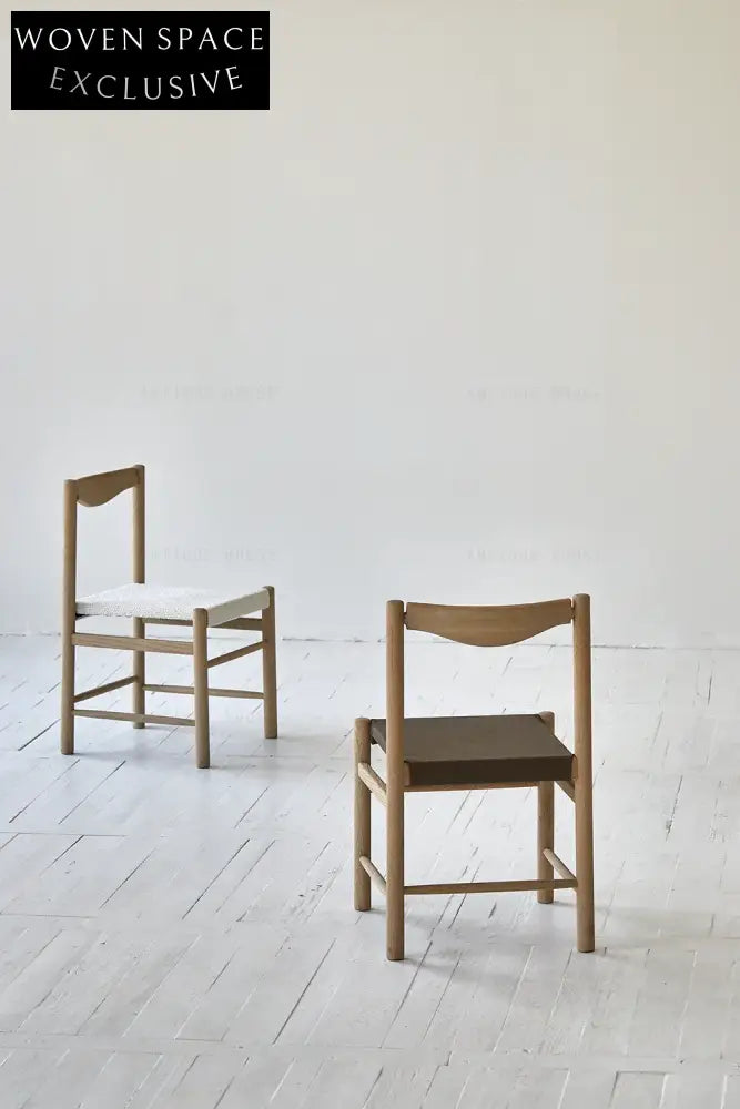 Elegant Nordic Japandi Solid Oak Dining Chair with Comfortable Fabric Seat