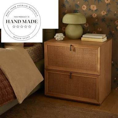 Solid Oak Modern Vintage Two Drawer Bedroom Storage Nightstand