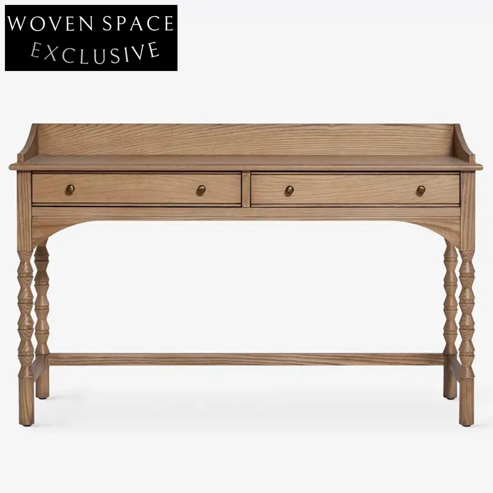 Solid Oak Retro Multi-Use Console Desk for Home & Hotel