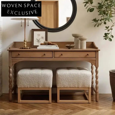 Solid Oak Retro Multi-Use Console Desk for Home & Hotel