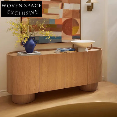 Solid Oak Wood Extendable Console Table, 6-Drawer Storage, Home Bar Side Cabinet