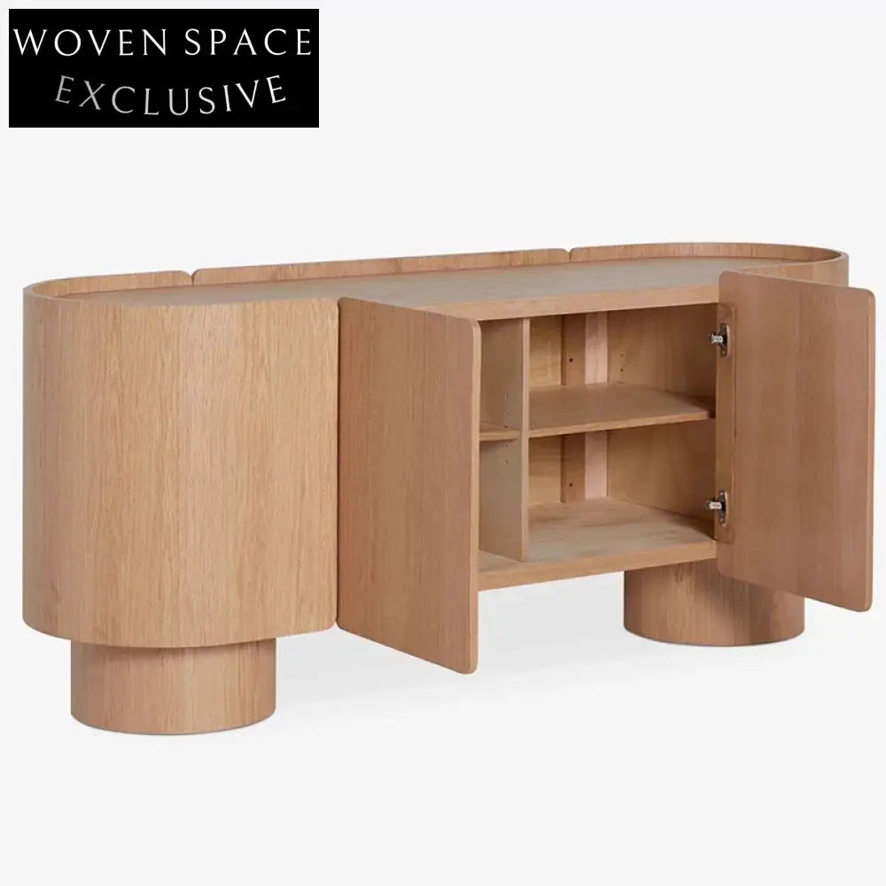 Solid Oak Wood Extendable Console Table, 6-Drawer Storage, Home Bar Side Cabinet