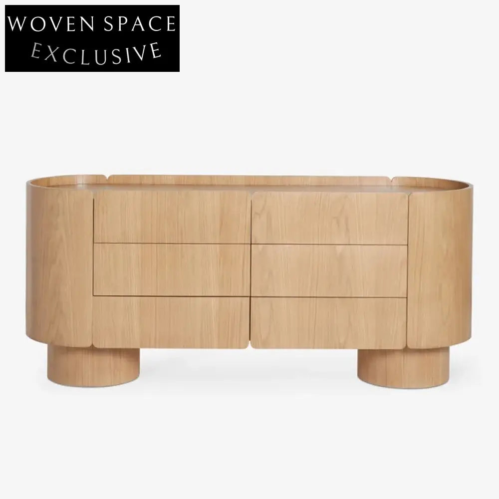 Solid Oak Wood Extendable Console Table, 6-Drawer Storage, Home Bar Side Cabinet