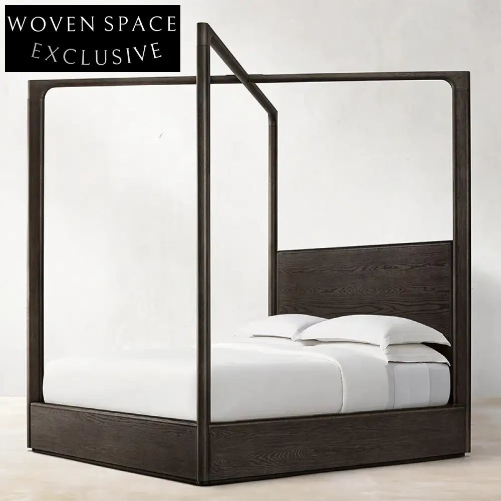 Solid Oak Wood King Size Bed, Elegant Wooden Headboard Frame