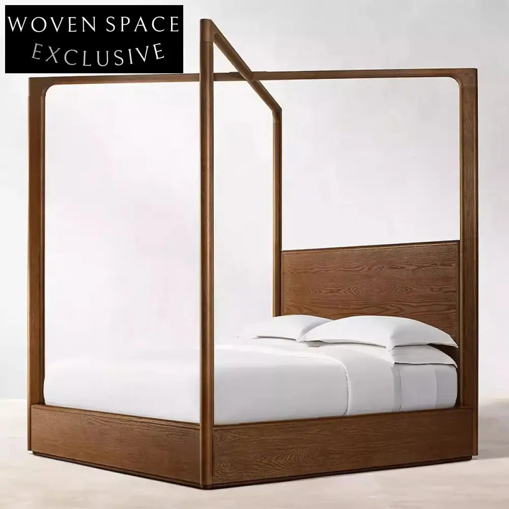 Solid Oak Wood King Size Bed, Elegant Wooden Headboard Frame