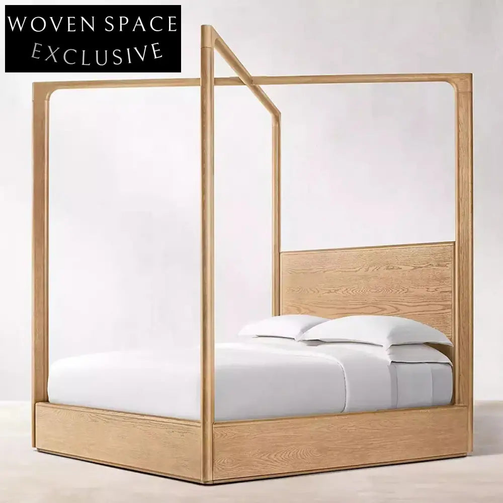 Solid Oak Wood King Size Bed, Elegant Wooden Headboard Frame