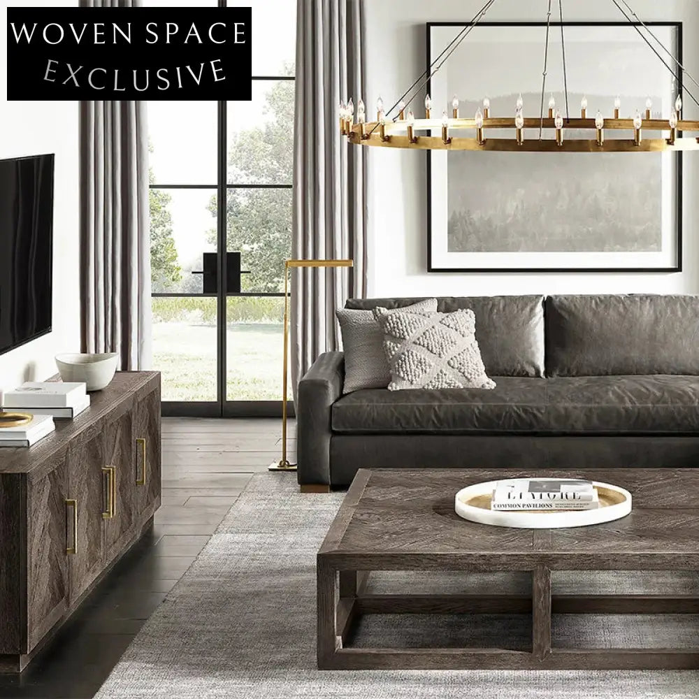 Solid Oak Wood Minimalist Living Room Storage Cabinet