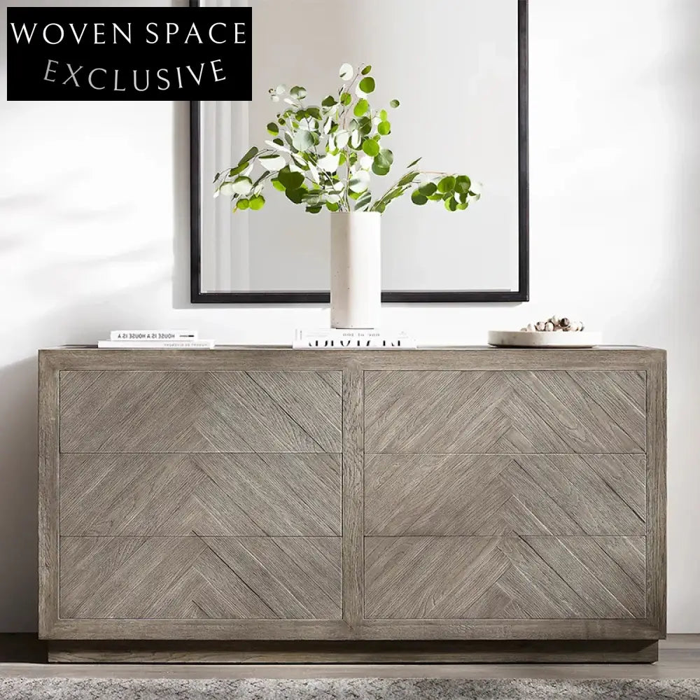 Solid Oak Wood Minimalist Living Room Storage Cabinet