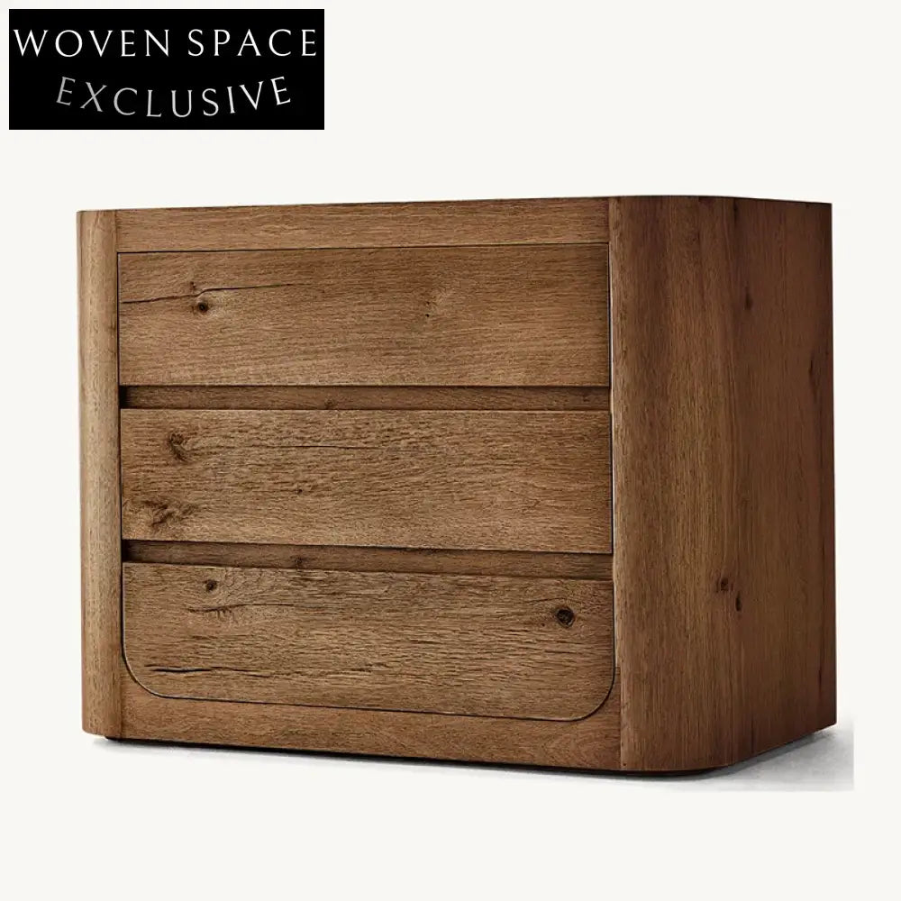 Solid Oak Wood Modern 3-Drawer Nightstand Minimalist Bedside Storage Table