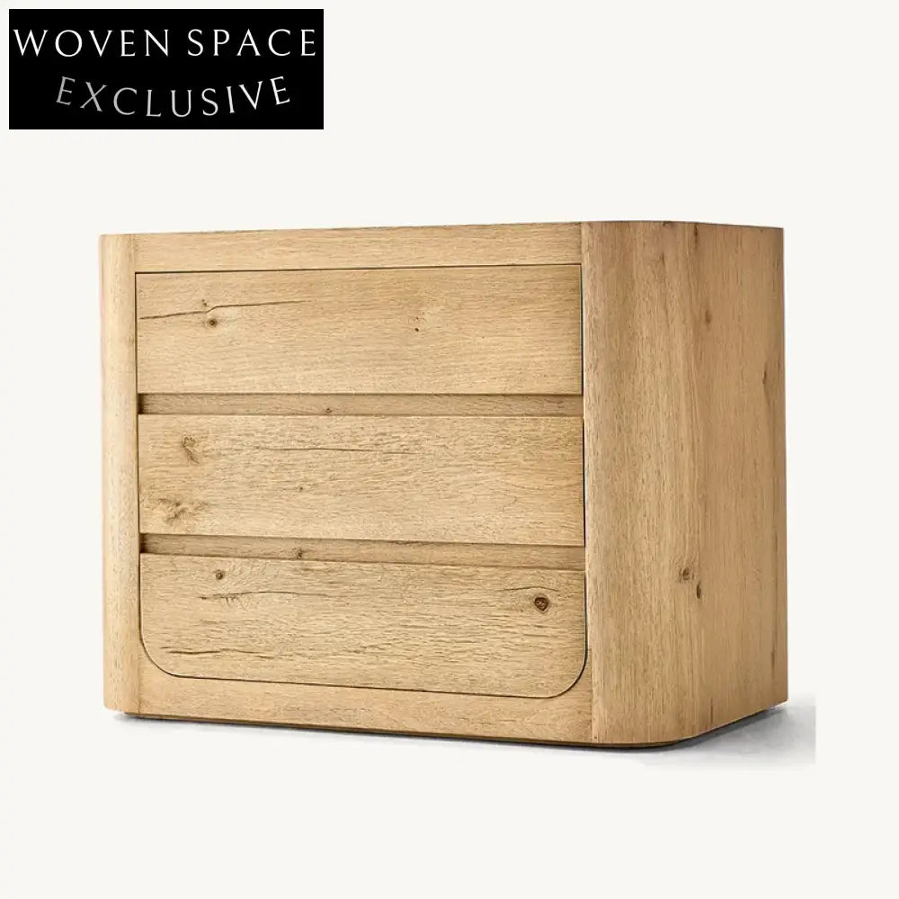 Solid Oak Wood Modern 3-Drawer Nightstand Minimalist Bedside Storage Table