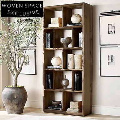 Solid Oak Wood Modern Display Cabinet - Living Room & Office Bookcase