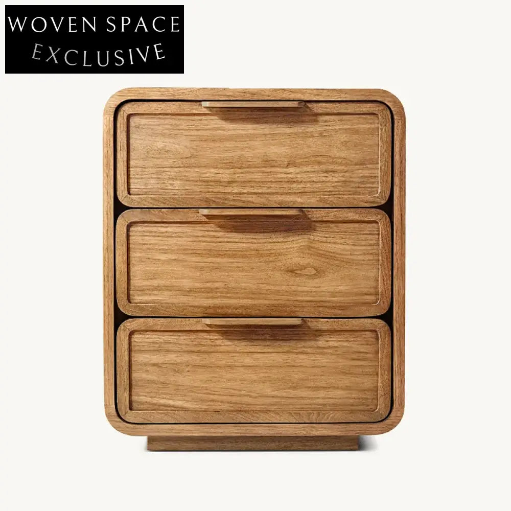 Solid Oak Wood Modern Minimalist 3-Drawer Bedroom Side Table Nightstand