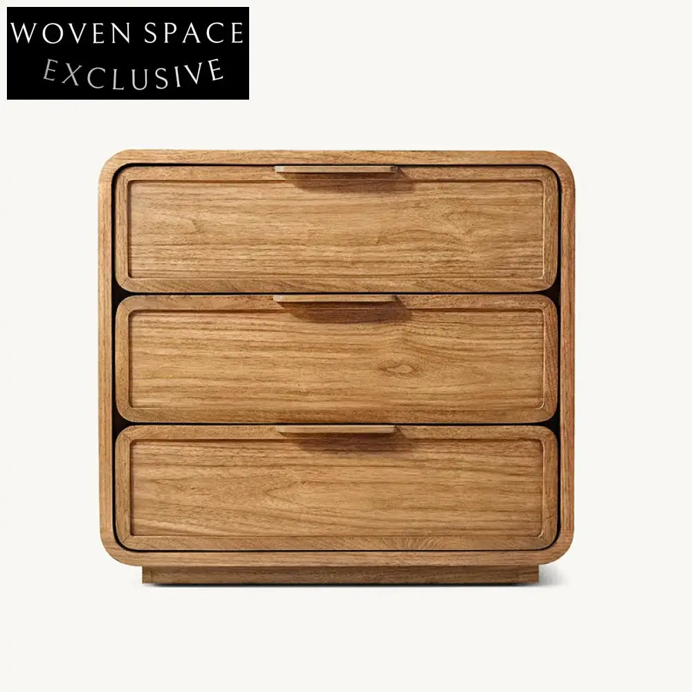 Solid Oak Wood Modern Minimalist 3-Drawer Bedroom Side Table Nightstand