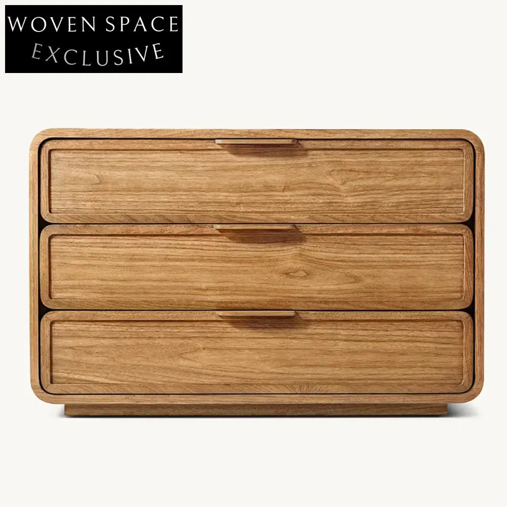 Solid Oak Wood Modern Minimalist 3-Drawer Bedroom Side Table Nightstand