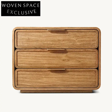 Solid Oak Wood Modern Minimalist 3-Drawer Bedroom Side Table Nightstand