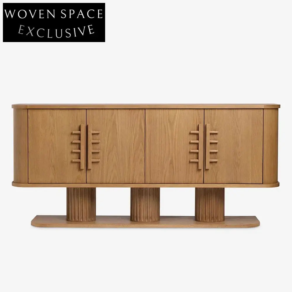 Solid Oak Wood Multi-Use TV Console Storage Cabinet with Drawers