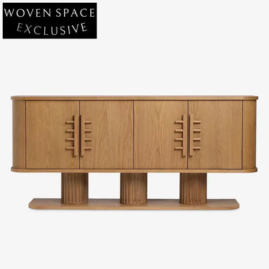 Solid Oak Wood Multi-Use TV Console Storage Cabinet with Drawers