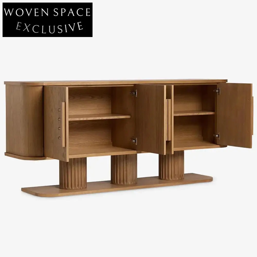 Solid Oak Wood Multi-Use TV Console Storage Cabinet with Drawers