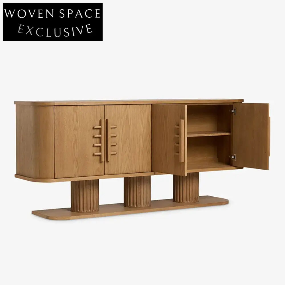 Solid Oak Wood Multi-Use TV Console Storage Cabinet with Drawers