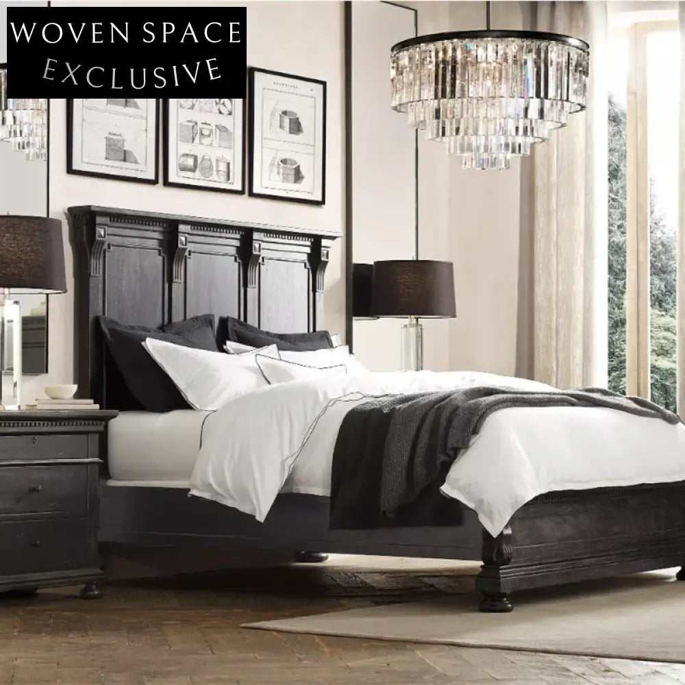 Solid Oak Wood Queen King Size American Retro Style Bed Frame