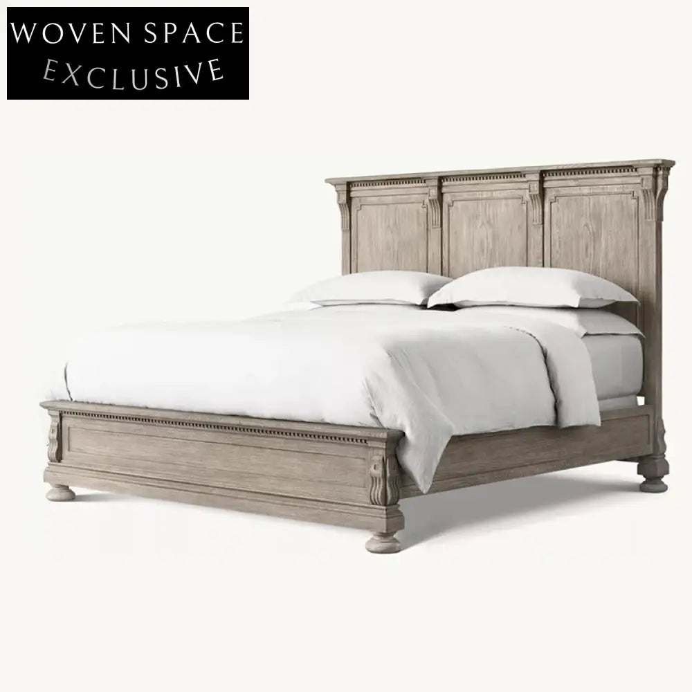 Solid Oak Wood Queen King Size American Retro Style Bed Frame