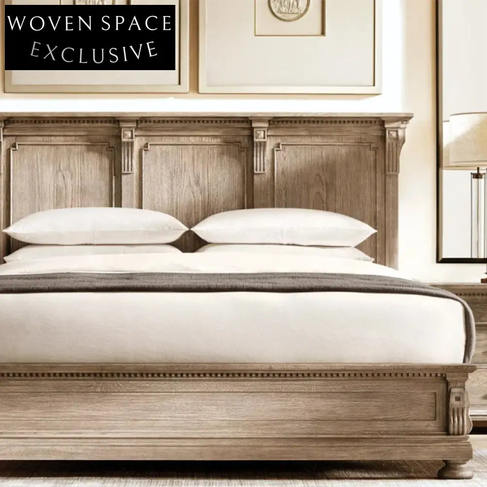 Solid Oak Wood Queen King Size American Retro Style Bed Frame