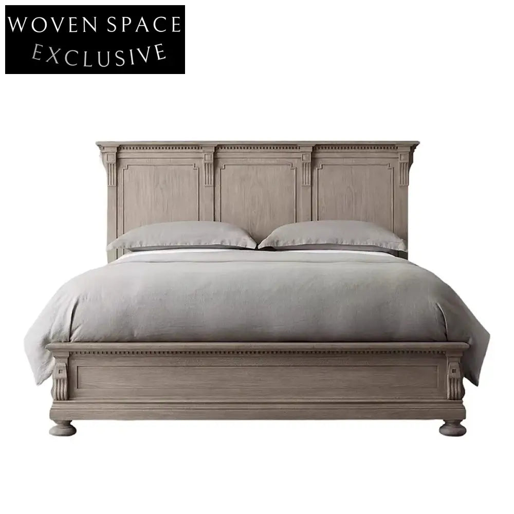 Solid Oak Wood Queen King Size American Retro Style Bed Frame