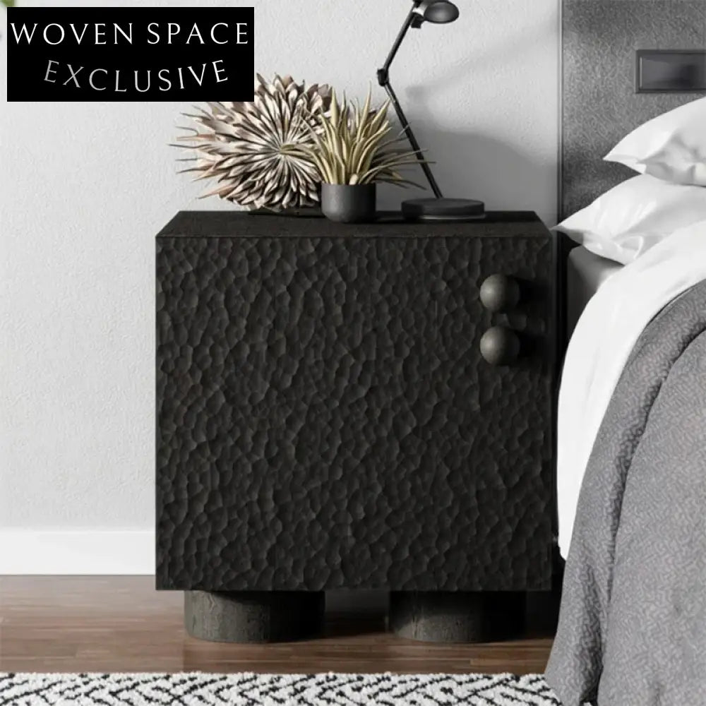 Solid Oak Wood Retro Modern Bedside Table with Two Drawers for Bedroom Storage