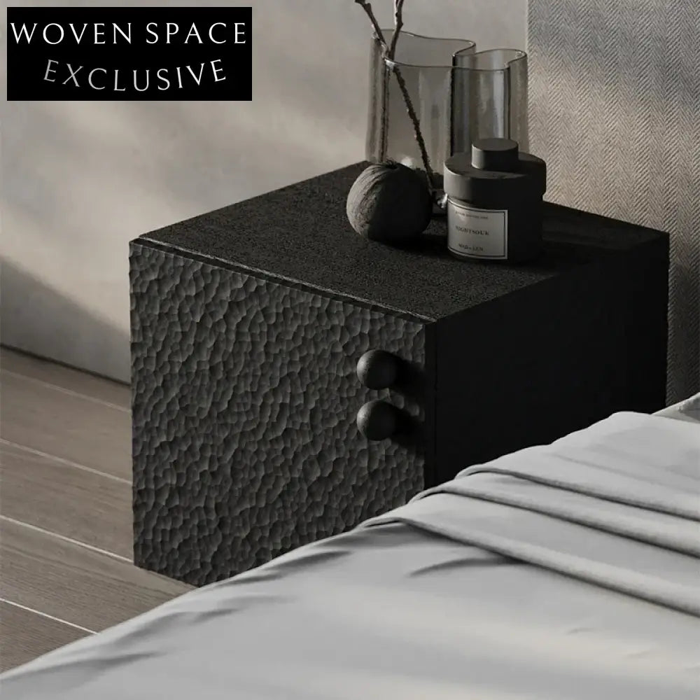 Solid Oak Wood Retro Modern Bedside Table with Two Drawers for Bedroom Storage