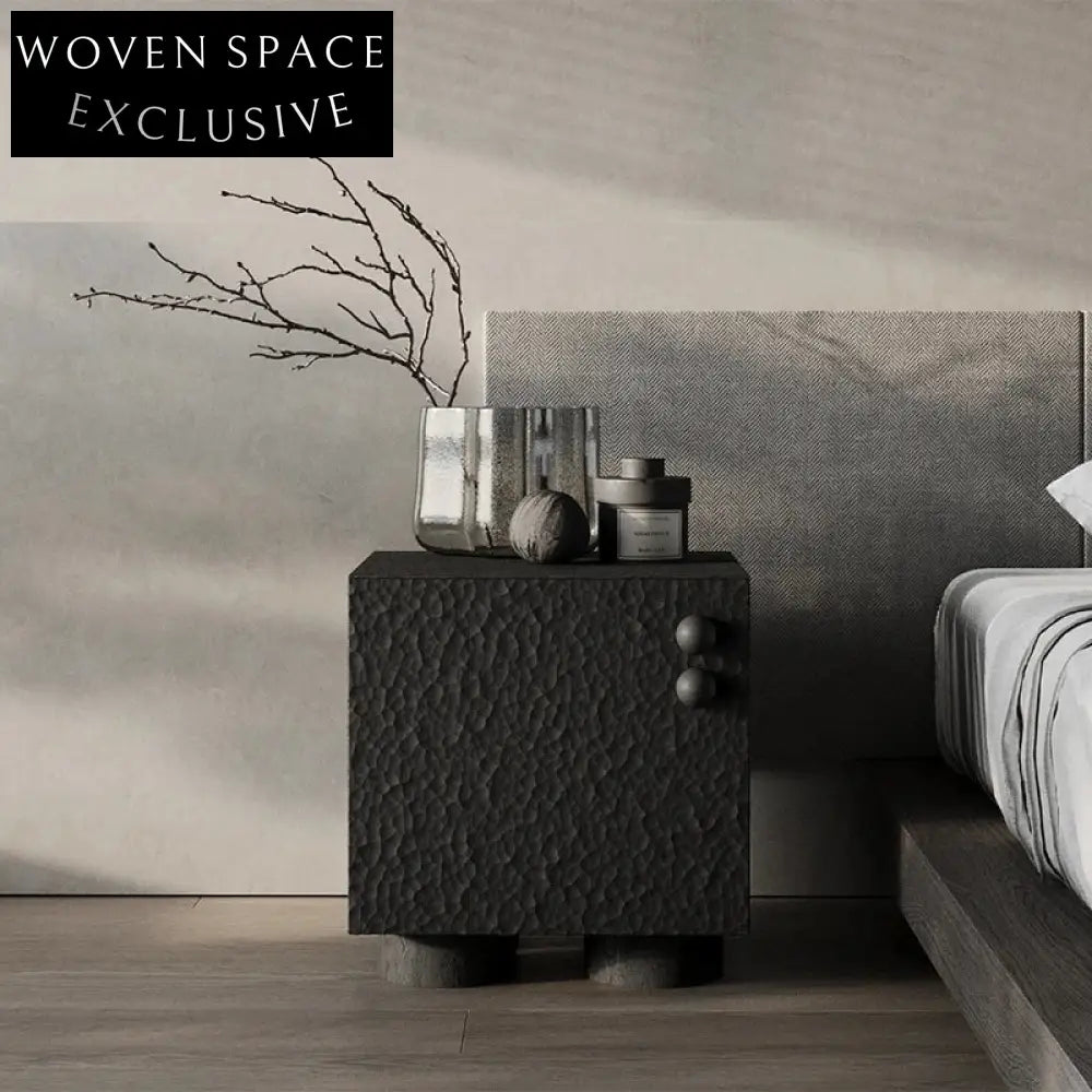 Solid Oak Wood Retro Modern Bedside Table with Two Drawers for Bedroom Storage