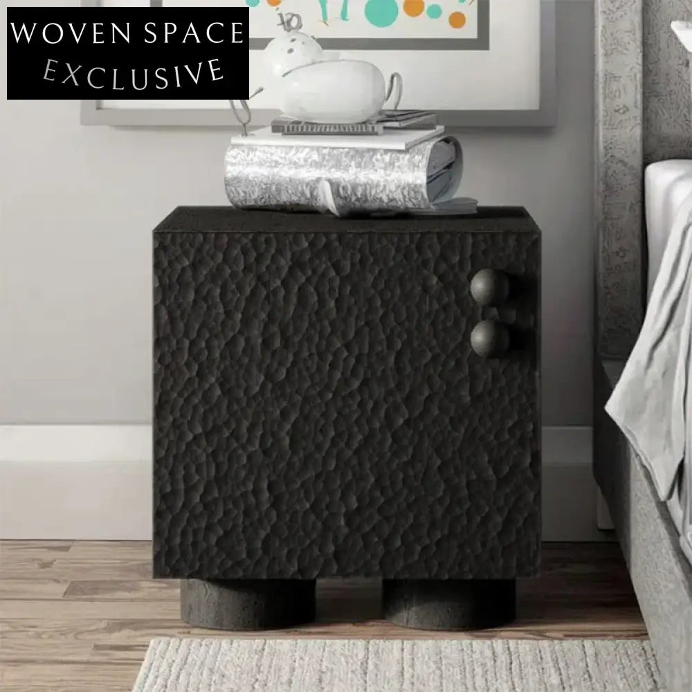 Solid Oak Wood Retro Modern Bedside Table with Two Drawers for Bedroom Storage