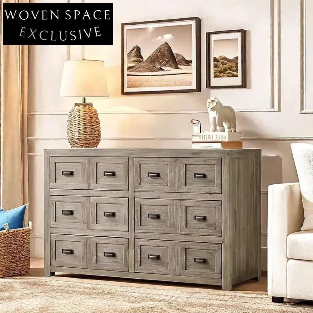 Solid Oak Wood Retro Sideboard Console Cabinet with Drawers for Living Room