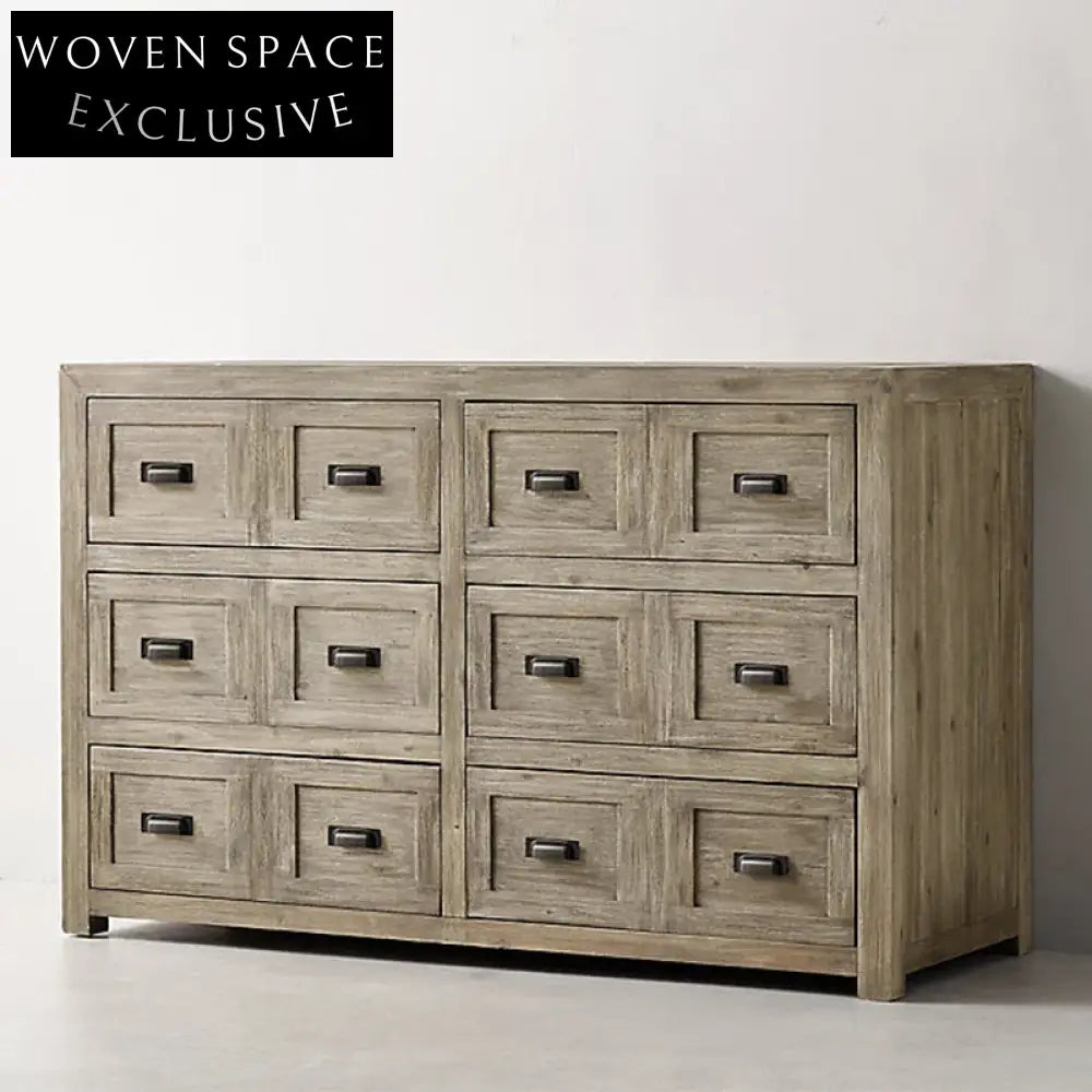 Solid Oak Wood Retro Sideboard Console Cabinet with Drawers for Living Room