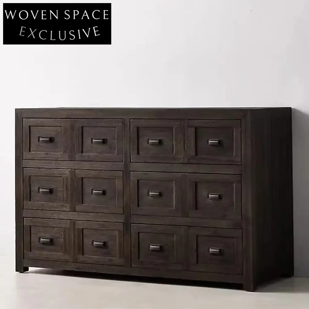 Solid Oak Wood Retro Sideboard Console Cabinet with Drawers for Living Room