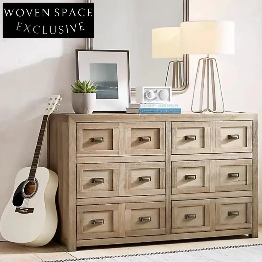 Solid Oak Wood Retro Sideboard Console Cabinet with Drawers for Living Room