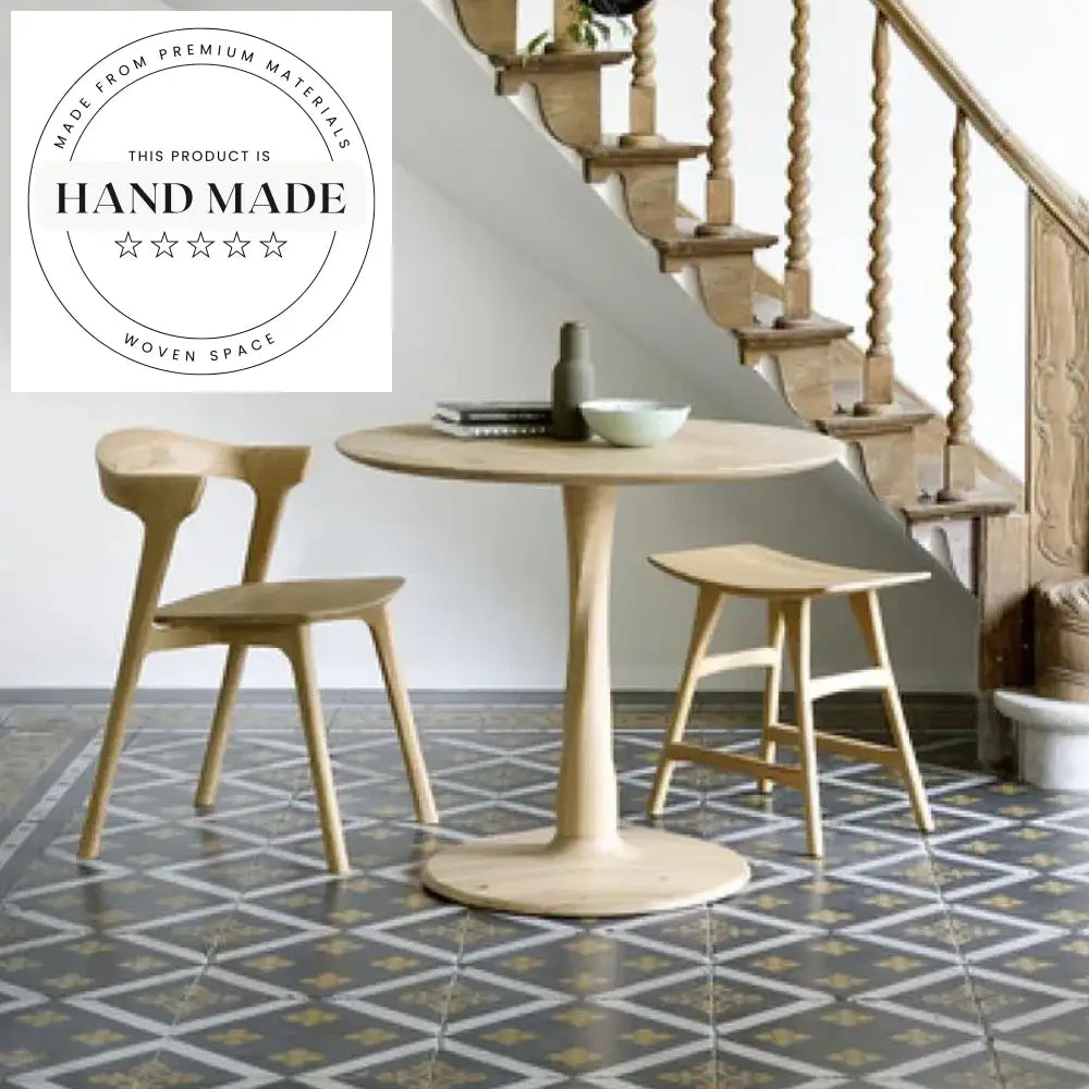 Solid Oak Wood Round Nordic Dining Table for Modern Bistro Style Homes