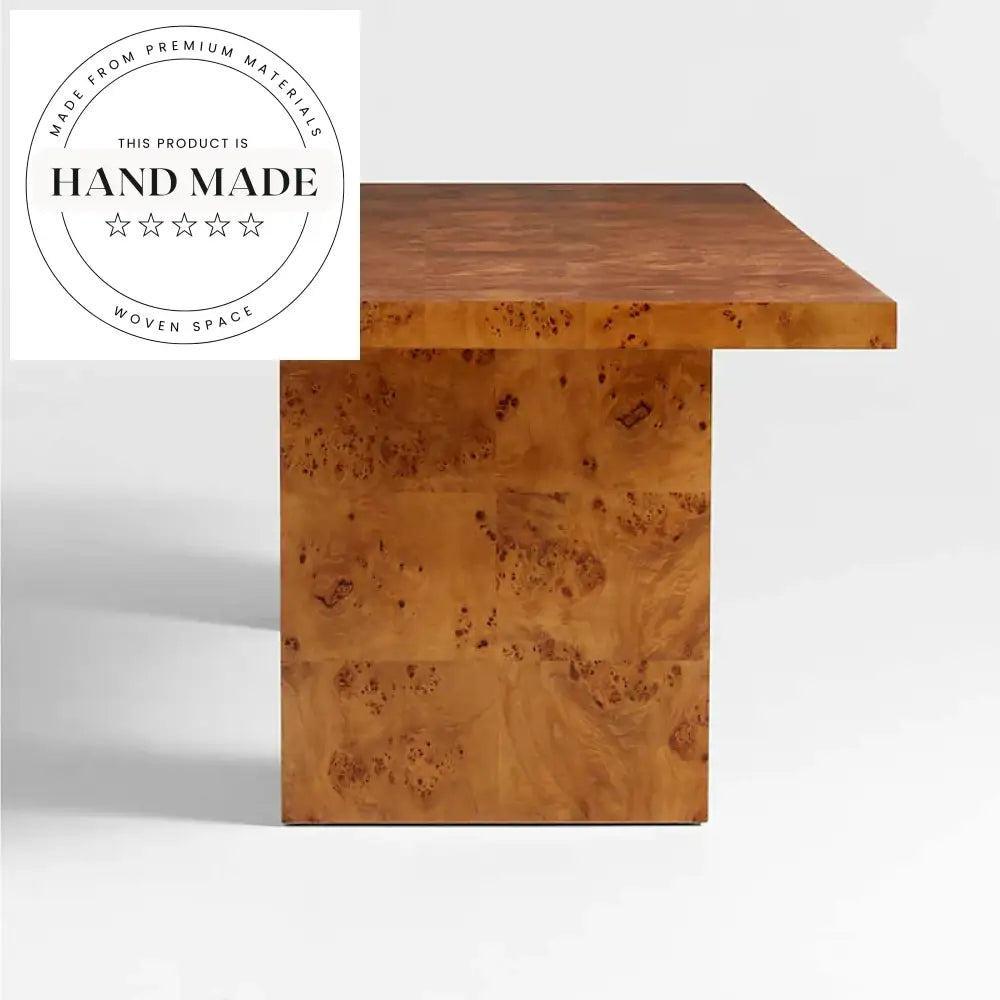 Solid Rectangle Burl Wood Contemporary Home Eight Seater Dining Table